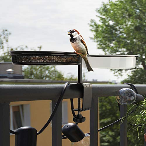 WILDLIFE FRIEND I Vogelfutterspender und Vogeltränke hängend - mit Balkonhalterung ? 18cm I 2-in-1 Vogeltränke Balkon, Vogelhaus Garten Metall für Sommer Vogelfutter – Bild 4