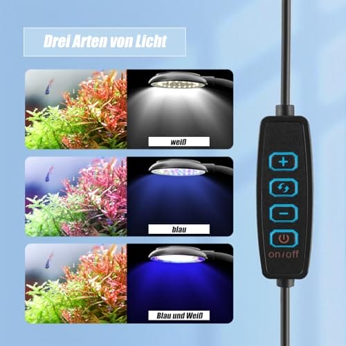 GERUI 2pcs Aquarium Licht, Clip-on Aquarium Lampe mit Weiß und Blau Licht, 7W für 20-40 cm Aquarien mit Aquarium Beleuchtung geeignet für Wasserpflanzen und Süßwasser Aquarien – Bild 4
