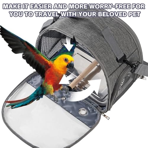 Vogel-Tragetasche mit Edelstahl-Tablett und Stehstange, Vogel Transportbox, Atmungsaktiver Tragbarer Vogelkäfig für Wellensittich/Sittiche/Kleintiere, Bird Transport Box(Schwarz) – Bild 5