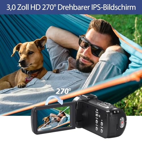 Videokamera Camcorder 4K HD 80MP 30FPS mit IR Nachtsicht, 18X Digitalzoom Webcam Videokameras, 3,0-Zoll 270° Drehung Ausgestattet IPS Screen Vlogging Camera für YouTube mit 2 Akkus, 32GB-SD-Karte – Bild 6