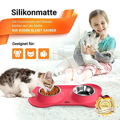 Katzen- und Hundenäpfe mit Silikon-Napfunterlage - Edelstahl Schüssel 2 x 145ml rutschfeste Silikon Fressnapf Unterlage Katzennapf Hundenapf Rosa Katzen- und Welpen Zubehör – Bild 3