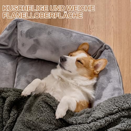 Dogat Hundebett waschbar, Hundesofa, 89x64cm | 4 Größen (S-XL), Flanell-Oberfläche, rutschfest, Hundekissen mit Reißverschluss für kleine, mittlere & große Hunde, Grau – Bild 3