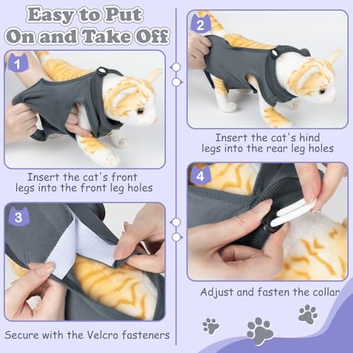 MELLIEX Katzenbody Nach Op,Katzen Op Atmungsaktiv Erholungsanzug Kleidung Modal Recovery Kastration Spay Entwöhnung für Sterilisationsoperationen, Entwöhnungsphasen Oder Hautverletzungen – Bild 5