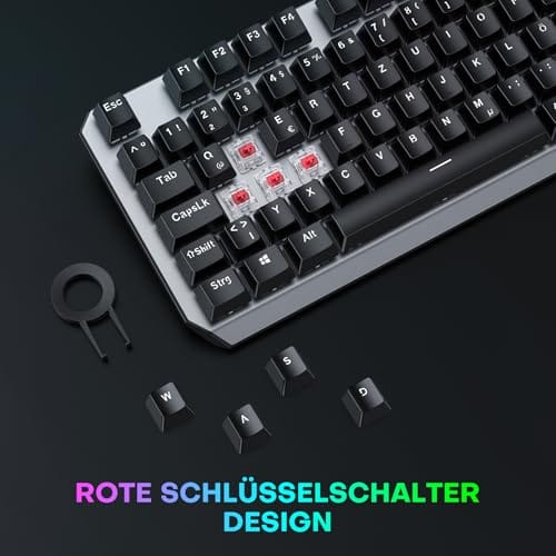 OMOTON Mechanische Gaming Tastatur mit Roten Schaltern(Linear), 80% TKL, QWERTZ Keyboard, Schnelle Reaktion, Anti-Ghosting, 20 LED Beleuchtung, Tastatur für PC/Windows/PS4, ISO-DE – Bild 3