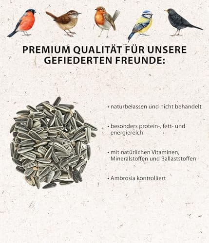 Dehner Natura Premium Wildvogelfutter, Sonnenblumenkerne, Ganzjahresfutter proteinreich / energiereich, hochwertiges Vogelfutter für Wildvögel, 2.2 kg – Bild 4