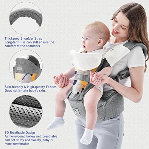 Bellababy Babytrage, All-In-One Babytrage für Neugeborene ab Geburt, Babys & Kleinkinder (0-36Monate), verstellbarer Sitz, Baby-Tragetasche 3 Trage Positionen(Grau) – Bild 4