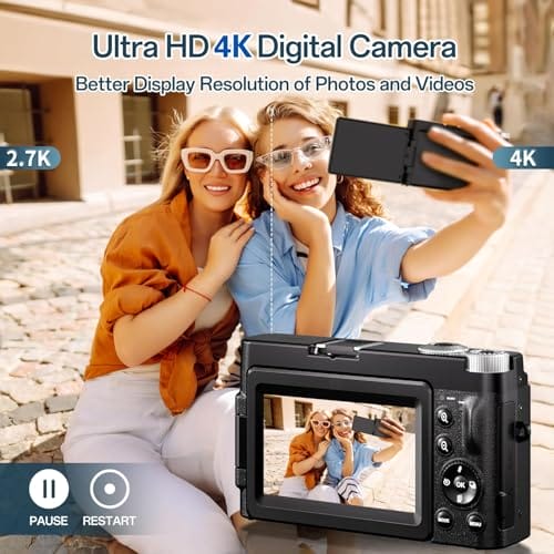 Digitalkamera 4K, 16X Autofokus Digitalzoom Kamera, 48MP 3 Zoll 180° Klappbarer LCD-Bildschirm HD Kompakte Vlog Kamera mit Ladestation, 2 Akkus, 32GB Karte, Geeignet für Anfänger, Kinder – Bild 5