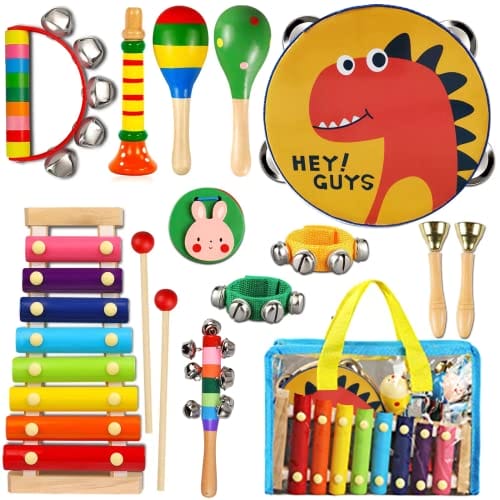 ZLWENA Kinder Musikinstrumente Holz Kleinkind Percussion Spielzeug Set