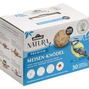 Dehner Natura Premium Meisenknödel ohne Netz, ganzjähriges Wildvogelfutter proteinreich / energiereich, Vogelfutter für Wildvögel, 30 Stück je 90 g (2.7 kg), Karton aus FSC-zertifizierter Produktion