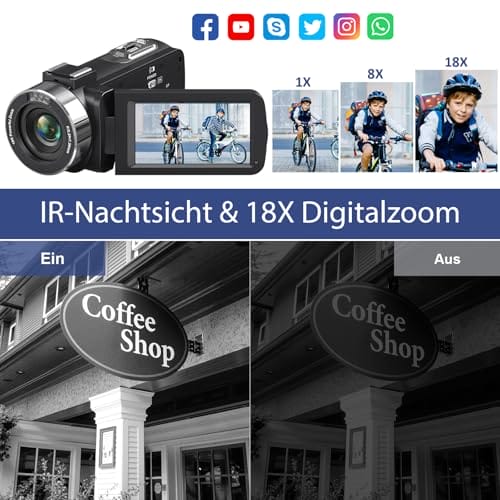 Videokamera Camcorder 4K HD 80MP 30FPS mit IR Nachtsicht, 18X Digitalzoom Webcam Videokameras, 3,0-Zoll 270° Drehung Ausgestattet IPS Screen Vlogging Camera für YouTube mit 2 Akkus, 32GB-SD-Karte – Bild 4