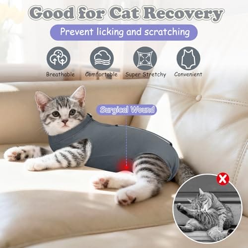 MELLIEX Katzenbody Nach Op,Katzen Op Atmungsaktiv Erholungsanzug Kleidung Modal Recovery Kastration Spay Entwöhnung für Sterilisationsoperationen, Entwöhnungsphasen Oder Hautverletzungen – Bild 3
