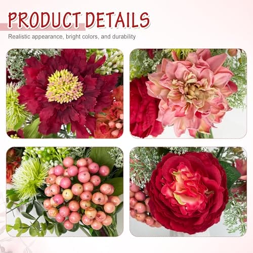 YMIFEEY Kunstblumen wie Echt Künstliche Blumen Zweige Blumenstrauß Künstlich Rot Seidenblumen Fake Blumen Pflanzen Deko Artificial Flowers Tischdeko Valentinstag Muttertag Frauen Geschenk (Rot) – Bild 4
