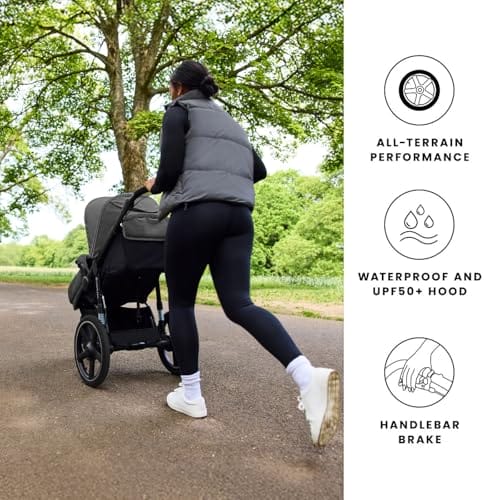 Ickle Bubba Venus Jogger Pro 3-Rad-Kinderwagen, Geländegängig, Luftreifen, UPF50+ Haube, 0-22 kg (Anthrazitgrau) – Bild 6