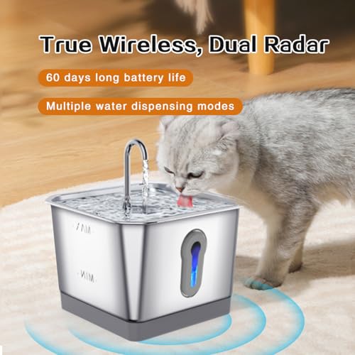 Bewinner Smart Katzenbrunnen – 3,5 L Kabellos Edelstahl Katzen Trinkbrunnen, Leiser Automatischer Cat Water Fountain mit Aktivkohlefilter für Haustierbrunnen – Bild 4