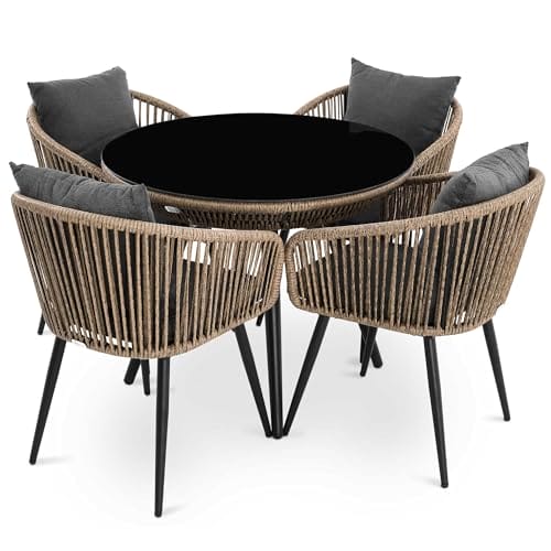 di volio Gartenmöbel-Set RIETI Beige/Grau, Terrassenmöbel aus Polyrattan und Stahl, Gartenmöbel für 4 Personen - Couchtisch & 4 Stühle