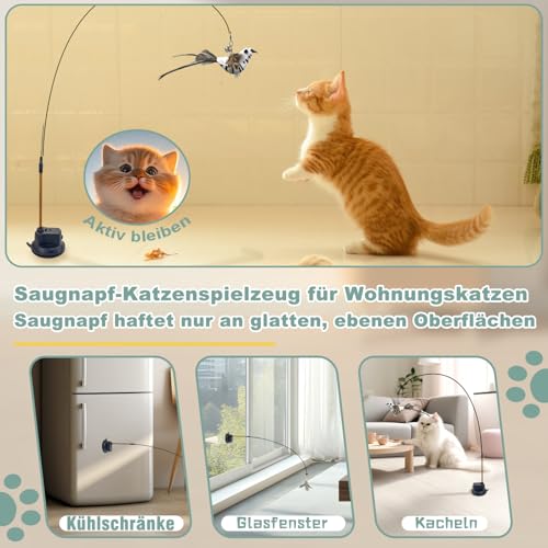 CUUOOT 7-in-1 Interaktives Katzenspielzeug Selbstbeschäftigung Katzenangel mit waschbarem Saugnapf, Hängendes Katzenspielzeug, Katzenminze Stick und Katze Beißseil Kauspielzeug Feder – Bild 5