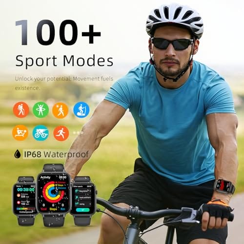 Smartwatch Herren Damen, 1,85" HD Touchscreen Smart Watch mit Telefonfunktion, 100+ Sportmodi Sportuhr mit Schrittzähler/Schlafmonitor/Herzfrequenzmonitor, IP68 Wasserdicht Fitnessuhr für iOS Android – Bild 4