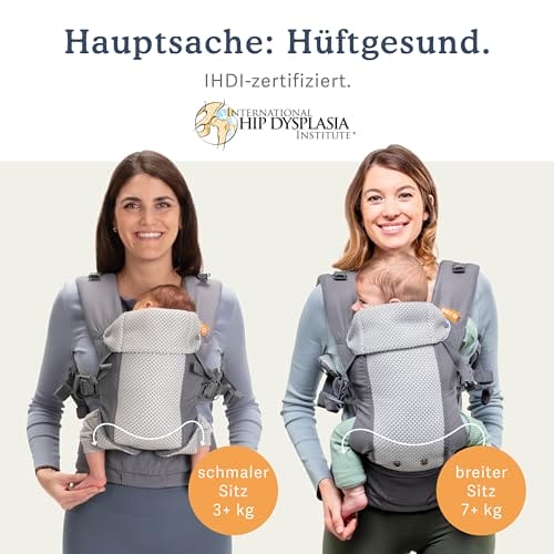 Beco Gemini Babytrage von Neugeborenem bis Kleinkind | Ergonomische Babytrage für Babys 3,2–15,8 kg (7–35 lbs) | M-Position, Verstellbarer Sitz, Atmungsaktives 3D-Mesh (Dunkelgrau) – Bild 7
