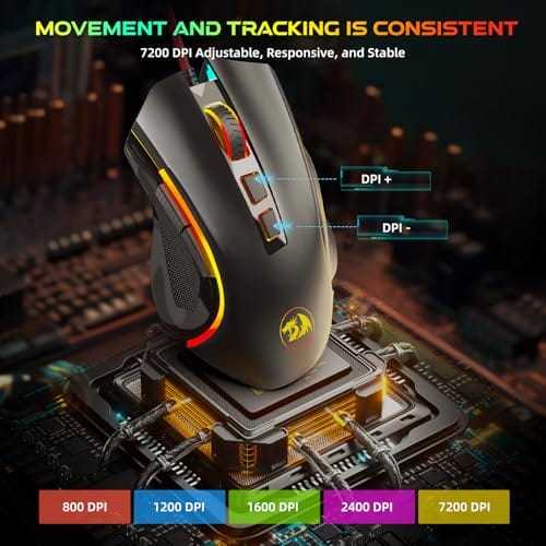 Redragon M602 Gaming Maus mit Kabel, Wired Computer Mouse Gaming mit Treiber, 7 Programmierbare Tasten und RGB-Leuchten, 7200 DPI PC Maus Gaming Ideal für PC/Laptop (schwarz) – Bild 5