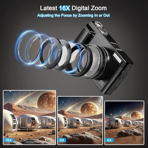 Digitalkamera 4K, 16X Autofokus Digitalzoom Kamera, 48MP 3 Zoll 180° Klappbarer LCD-Bildschirm HD Kompakte Vlog Kamera mit Ladestation, 2 Akkus, 32GB Karte, Geeignet für Anfänger, Kinder – Bild 4