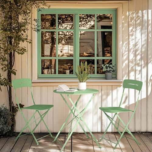 Grand patio Bistrotisch mit 2 Stühlen, Balkonmöbel Set 3 Teilig, Terrassenmöbel Wetterfest, Bistro Set, Balkon Garten Möbel Set für Kleinen Balkon (grün) – Bild 4