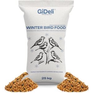 GiDeli Vogelfutter Winter 25kg – Streufutter für Wildvögel ganzjährig – Meisenfutter für Garten & Balkon mit Leinsamen reich an Omega-3, Calcium – ohne Zusatzstoffe