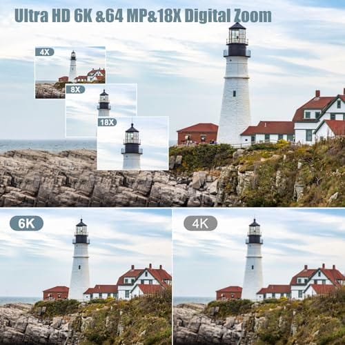 Delmodes Videokamera 6K 64MP Camcorder 18X Digital Zoom Vlogging Camera for YouTube, 4.0" Touch Screen HD WiFi Videokamera mit 4500mAh Battery, 64G SD-Karte, Stabilizer, Microphone and Remote – Bild 3