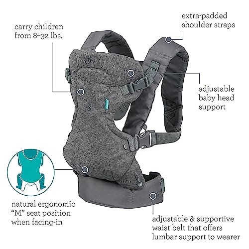 Infantino Flip Advanced 4-in-1 Babytrage, Ergonomisch, Umwandelbar, mit Blickrichtung Nach Innen und Außen, Vorne und Hinten Tragbar für Neugeborene bis Kleinkinder von 3,6-14,5 kg, Grau – Bild 6