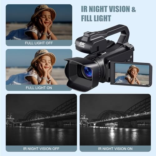 Delmodes Videokamera 6K 64MP Camcorder 18X Digital Zoom Vlogging Camera for YouTube, 4.0" Touch Screen HD WiFi Videokamera mit 4500mAh Battery, 64G SD-Karte, Stabilizer, Microphone and Remote – Bild 4