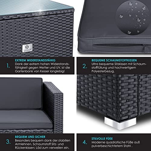 KESSER® Polyrattan Lounge Aruba - Gartenlounge für 4-5 Personen Gartenmöbel-Set Sitzgruppe aus 3er Gartensofa, Sessel, Hocker Beistelltisch mit Sitzkissen für Garten, Terrasse und Balkon, Anthrazit – Bild 5
