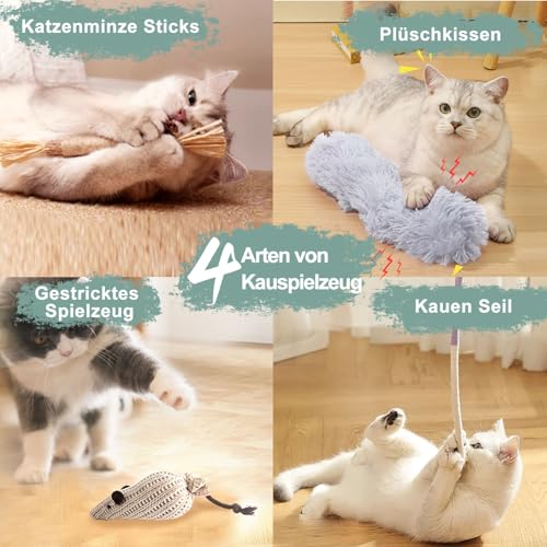 CUUOOT 7-in-1 Interaktives Katzenspielzeug Selbstbeschäftigung Katzenangel mit waschbarem Saugnapf, Hängendes Katzenspielzeug, Katzenminze Stick und Katze Beißseil Kauspielzeug Feder – Bild 4