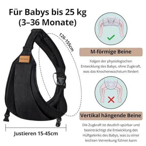 JOYNCLEON Tragetuch Baby & Seitentrage - Ergonomische Hüfttrage für Baby & Kleinkind mit Hüftsitz, ASTM Zertifiziert, Leicht & Atmungsaktiv,0-36 Monate (Schwarz) – Bild 4