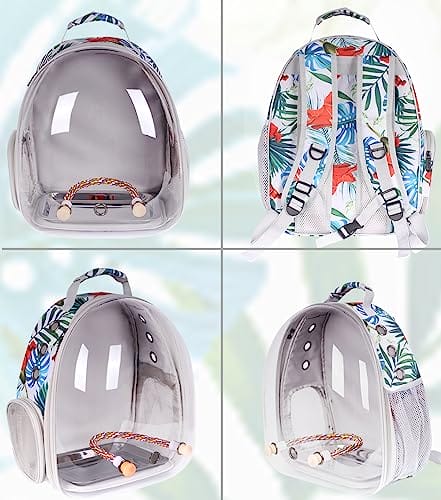 Interfashioner® Bird Carrier Rucksack, Bubble Bird Travel Carrier Rucksack mit Edelstahl-Tablett und Stehstange (Blumenmuster) – Bild 5