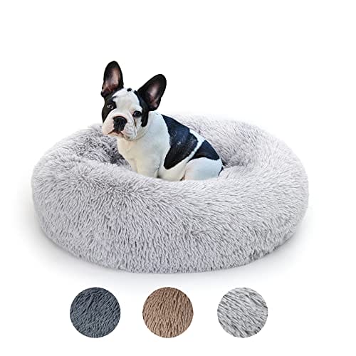 Lucky Sign - Katzenbett Hundebetten Rundes Kuschelbett Hundekörbchen Katzenkorb Zum Schlafen Hundekissen Waschbar Katzenschlafplatz für Katzen und kleine Hunde, (L) 60 cm Ø - Hellgrau
