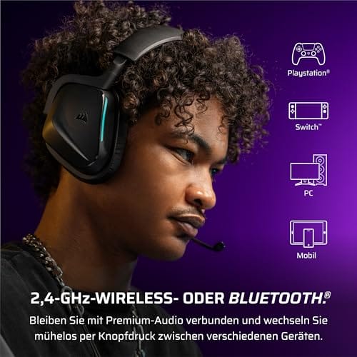 Corsair Void v2 Drahtloses Gaming-Headset mit Bluetooth für PC, PS5, PS4, Switch & Mobile – Dolby Atmos, 70 Stunden Akkulaufzeit, Duale Wireless, Schnelles Aufladen – Kohlenstoff – Bild 5