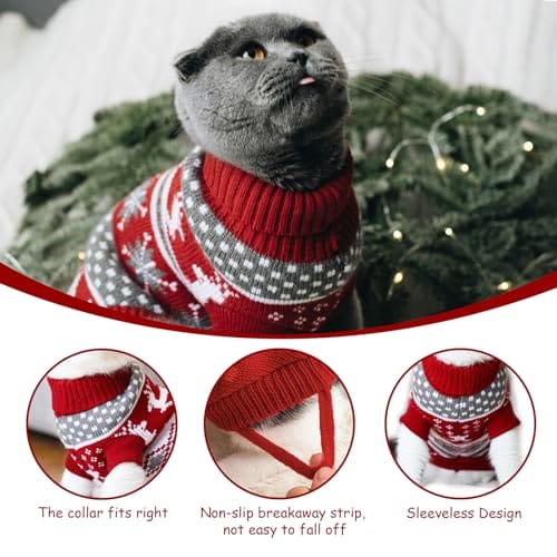 XIMEY Katzenpullover, Katzen Weihnachtskostüm, Pullover für Katzen, Hunde Kleine Weihnachtspullover, Weihnachtsoutfit Katze, Christmas Sweater Cat, Weihnachts Katze Kleidung (A, M) – Bild 6
