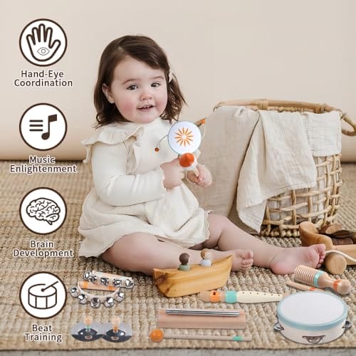 Kleinkind-Musikinstrumente, Montessori-Musikinstrumente für Babys, Percussion-Instrumente für 1-Jährige Jungen und Mädchen, Geburtstagsgeschenk für Kinder von 1-3 Jahren (8 in 1) – Bild 4