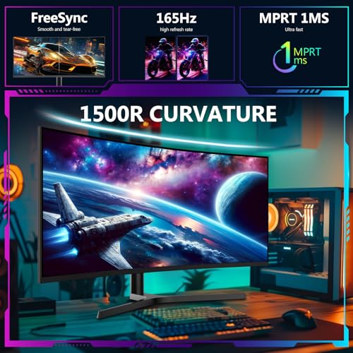 Z-Edge 34 Zoll Ultrawide Curved Gaming Monitor 165Hz (DP) 100Hz (HDMI) 1ms MPRT, 21:9 WQHD 3440x1440 R1500 Curved VA Panel, Höhenverstellbar, FreeSync, HDMI, DisplayPort, Pip & PBP, Schwarz – Bild 3