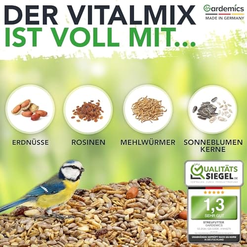 Gardemics Vogelfutter Wildvögel ganzjährig 10 Kg - Mit Mehlwürmern - Premium Protein Wildvogelfutter Ganzjahresfutter für Artenvielfalt im Garten – Bild 3