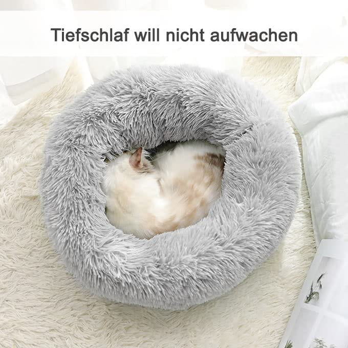 Lucky Sign - Katzenbett Hundebetten Rundes Kuschelbett Hundekörbchen Katzenkorb Zum Schlafen Hundekissen Waschbar Katzenschlafplatz für Katzen und kleine Hunde, (M) 50 cm Ø - Hellgrau – Bild 3